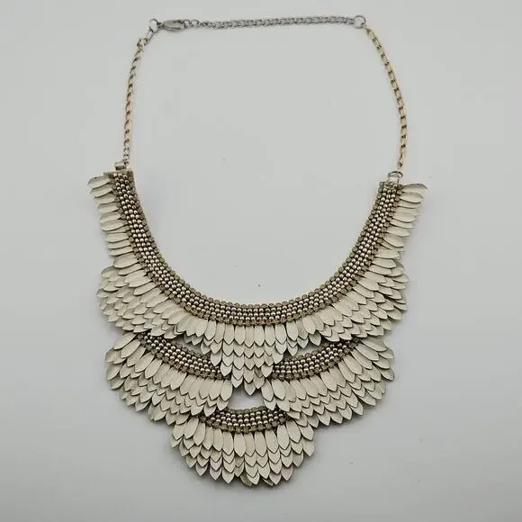 Beaded Cascade Statement Necklace Beige White Bib Collar Cosplay Costume Indie - Picture 4 of 5